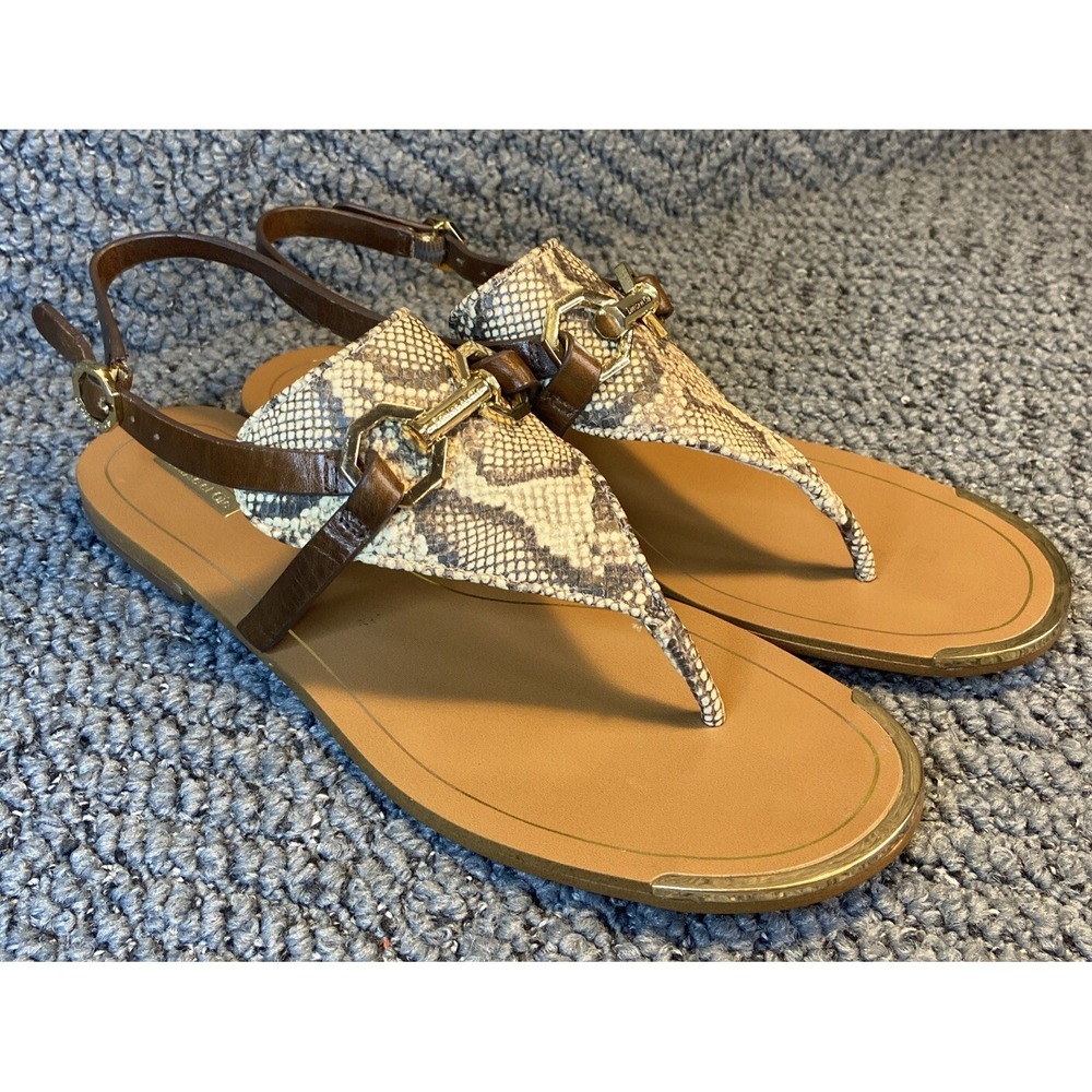 Louise Et Cie Claire Ankle Strap Flats Snake Print Beige Leather Size 9.5 M